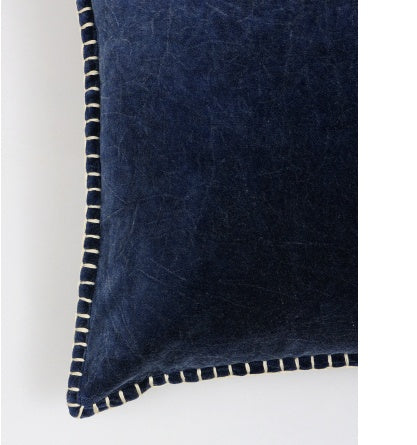 KTX-666323 Stonewashed Cotton Velvet Decorative Throw Pillow - 19x19 Inch, Hand-Stitched Edges, Soft Natural Backing