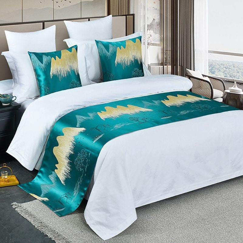 KTX-666515 Modern Polyester Hotel Bed Runner in Dark Blue, Gray, Ginger Yellow, and Brown - Multiple Sizes Available