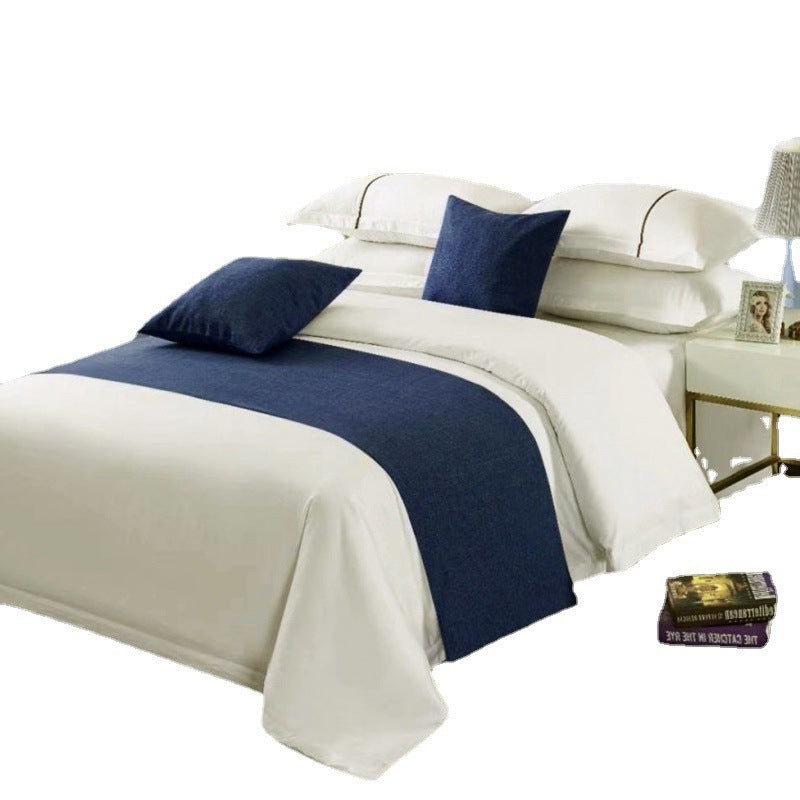 KTX-666515 Modern Polyester Hotel Bed Runner in Dark Blue, Gray, Ginger Yellow, and Brown - Multiple Sizes Available