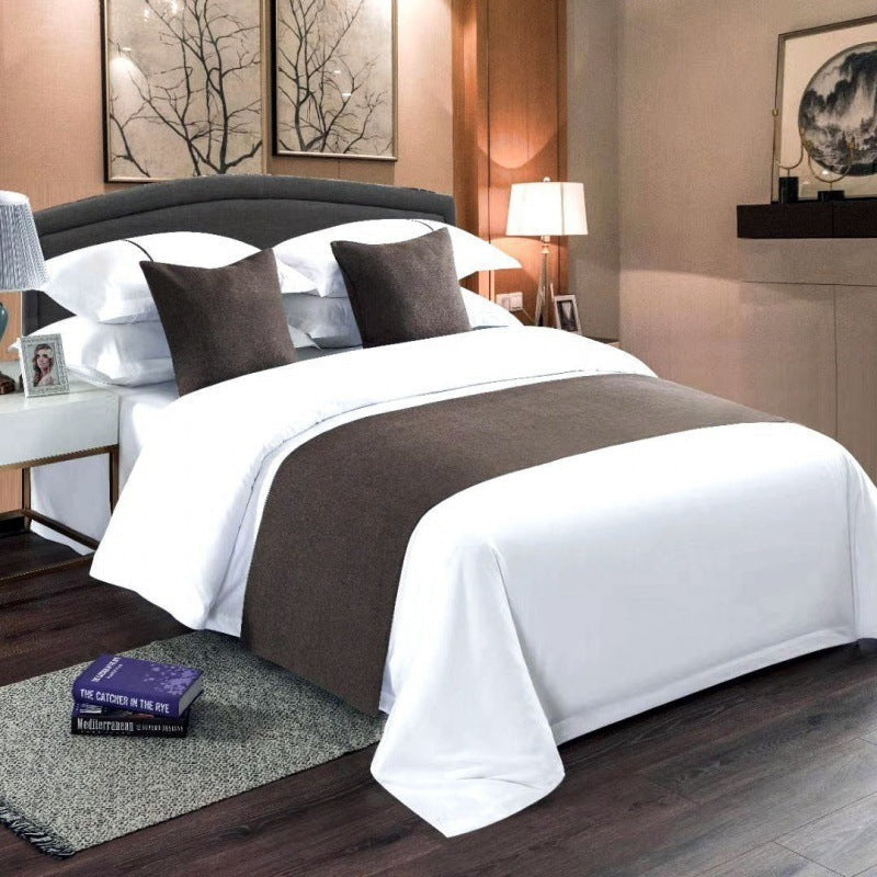 KTX-666515 Modern Polyester Hotel Bed Runner in Dark Blue, Gray, Ginger Yellow, and Brown - Multiple Sizes Available