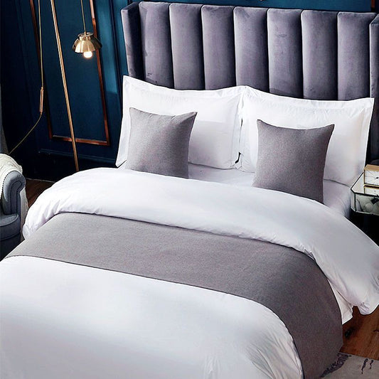 KTX-666515 Modern Polyester Hotel Bed Runner in Dark Blue, Gray, Ginger Yellow, and Brown - Multiple Sizes Available