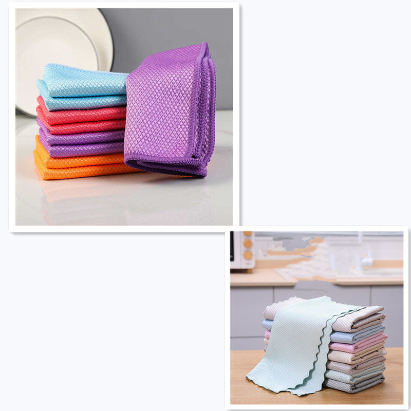 KTX-667091 Bamboo Fiber Absorbent Kitchen Towels - Fish Scale Rag Seamless Design, Various Pack Sizes Available