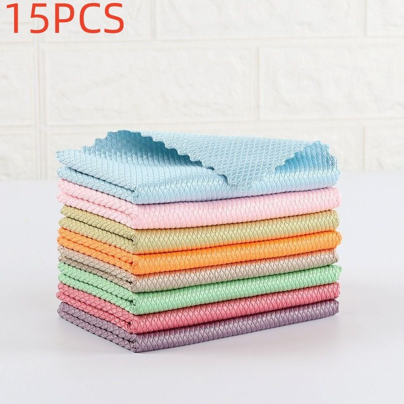 KTX-667091 Bamboo Fiber Absorbent Kitchen Towels - Fish Scale Rag Seamless Design, Various Pack Sizes Available