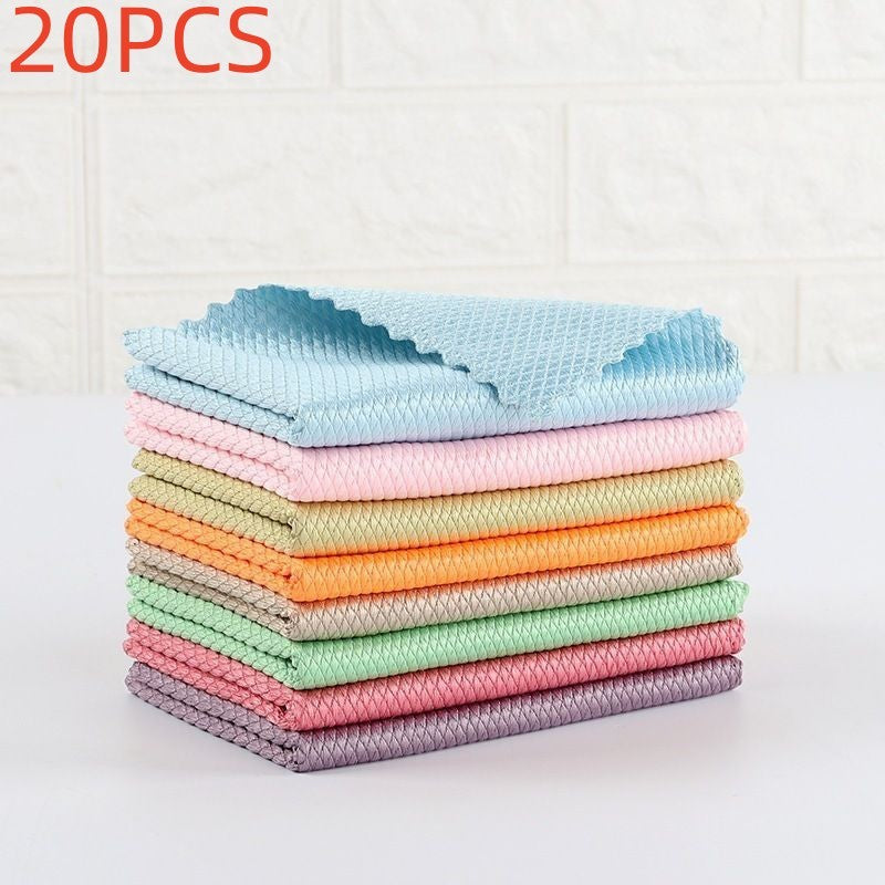 KTX-667091 Bamboo Fiber Absorbent Kitchen Towels - Fish Scale Rag Seamless Design, Various Pack Sizes Available