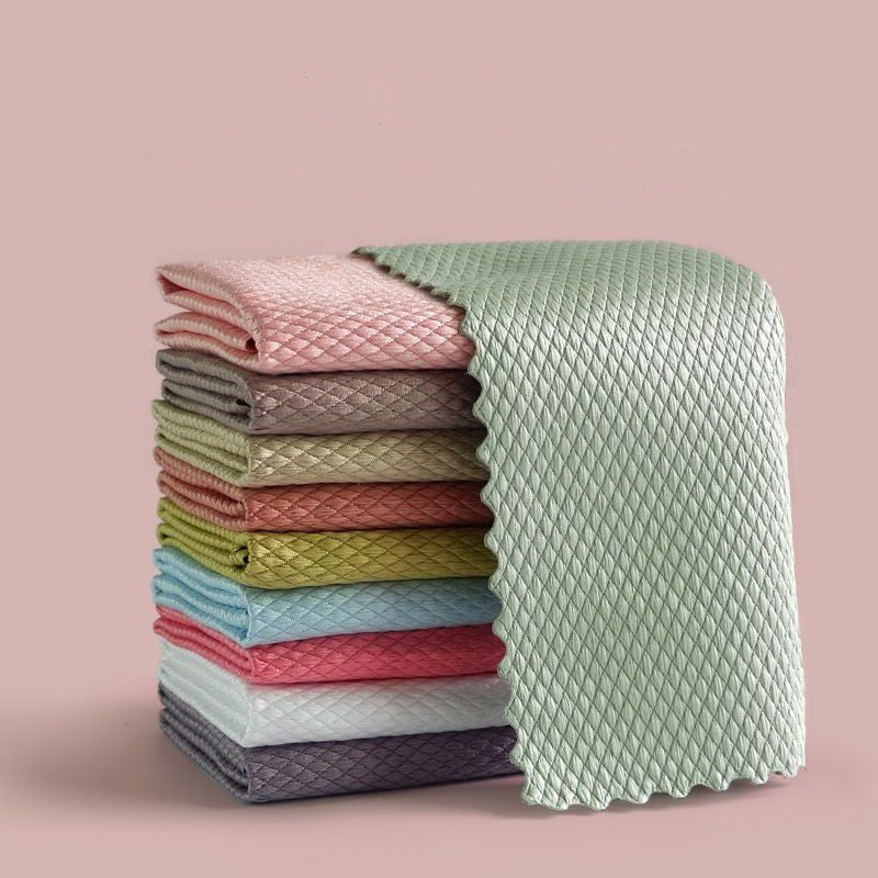 KTX-667091 Bamboo Fiber Absorbent Kitchen Towels - Fish Scale Rag Seamless Design, Various Pack Sizes Available