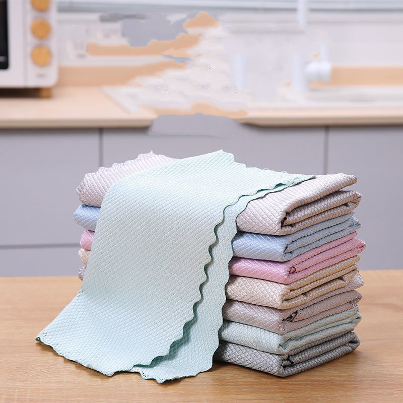 KTX-667091 Bamboo Fiber Absorbent Kitchen Towels - Fish Scale Rag Seamless Design, Various Pack Sizes Available