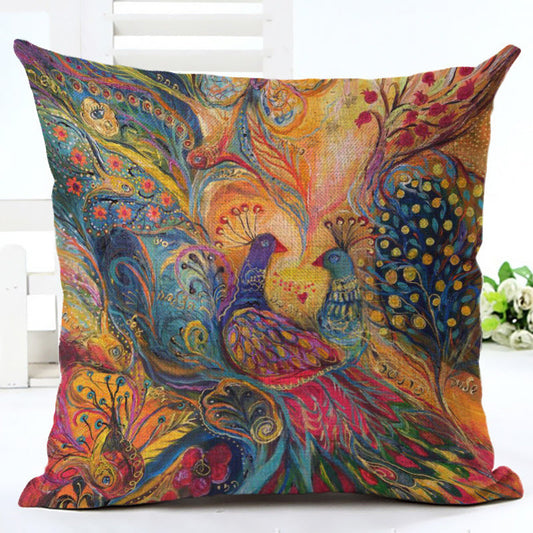 KTX-667667 Peacock Print Cotton and Linen Pillowcase - 45x45cm, Various Styles Available