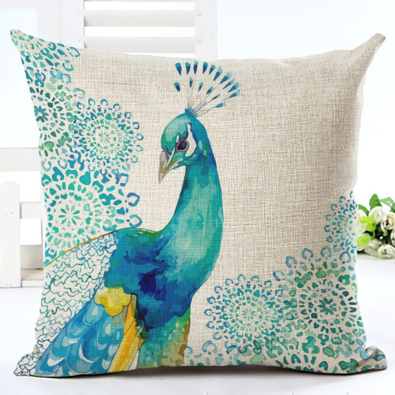 KTX-667667 Peacock Print Cotton and Linen Pillowcase - 45x45cm, Various Styles Available