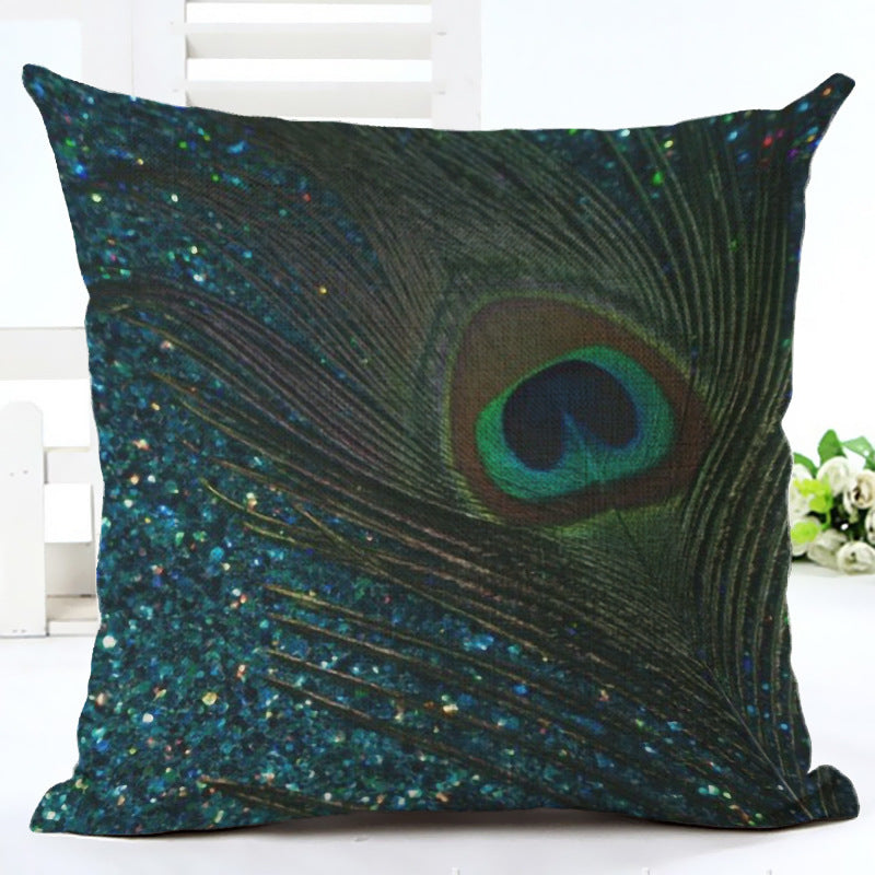 KTX-667667 Peacock Print Cotton and Linen Pillowcase - 45x45cm, Various Styles Available