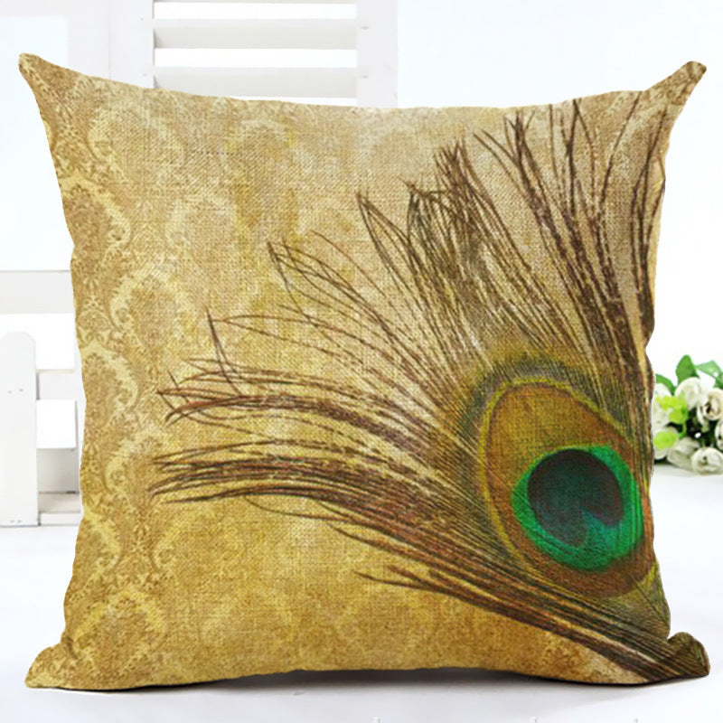 KTX-667667 Peacock Print Cotton and Linen Pillowcase - 45x45cm, Various Styles Available