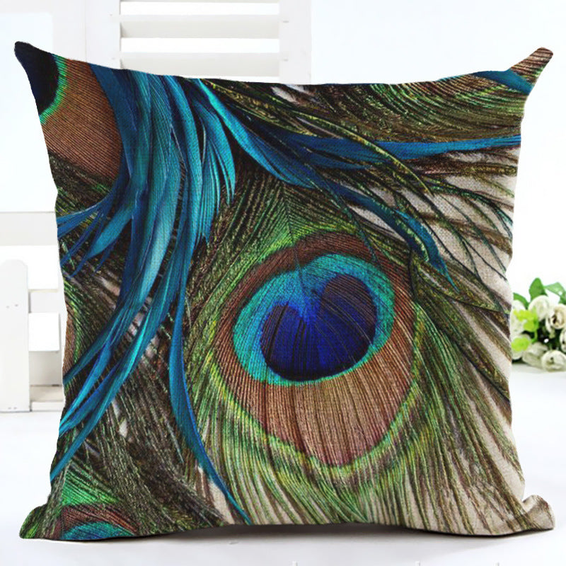 KTX-667667 Peacock Print Cotton and Linen Pillowcase - 45x45cm, Various Styles Available