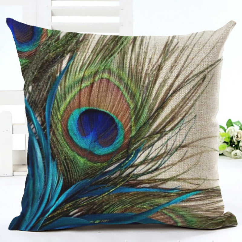 KTX-667667 Peacock Print Cotton and Linen Pillowcase - 45x45cm, Various Styles Available
