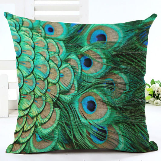 KTX-667667 Peacock Print Cotton and Linen Pillowcase - 45x45cm, Various Styles Available