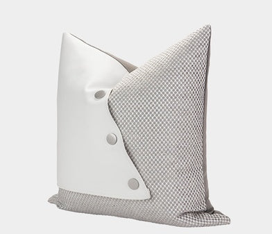 KTX-668499 Beige Square Pillow with Geometric White Leather Stitching, 45x45cm