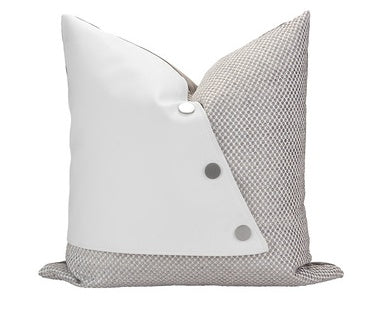KTX-668499 Beige Square Pillow with Geometric White Leather Stitching, 45x45cm