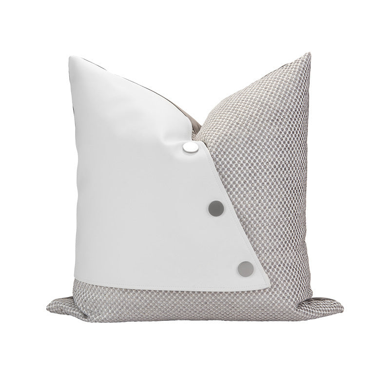 KTX-668499 Beige Square Pillow with Geometric White Leather Stitching, 45x45cm