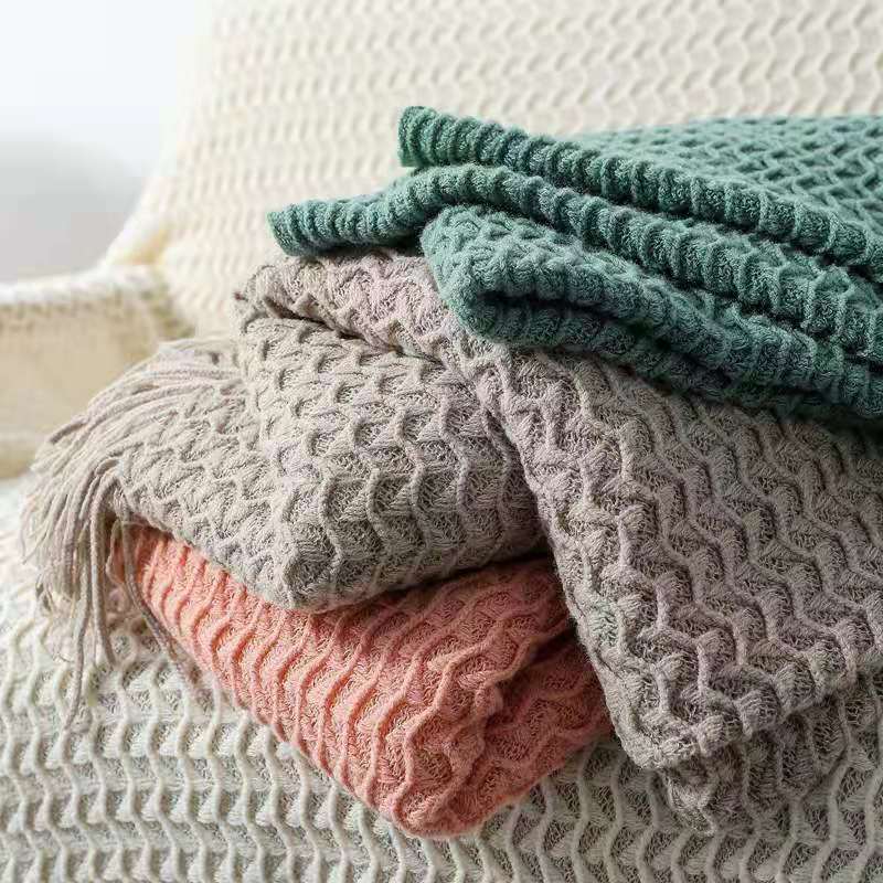 KTX-668819 Cozy Knitted Acrylic Blanket with Tassels for All Seasons - Available in Multiple Colors