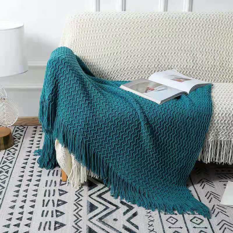 KTX-668819 Cozy Knitted Acrylic Blanket with Tassels for All Seasons - Available in Multiple Colors