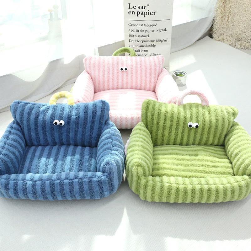 KTX-668947 Striped Pet Sofa Nest for Small Dogs - Available in Blue, Warm Yellow, Pink, and Grass Green