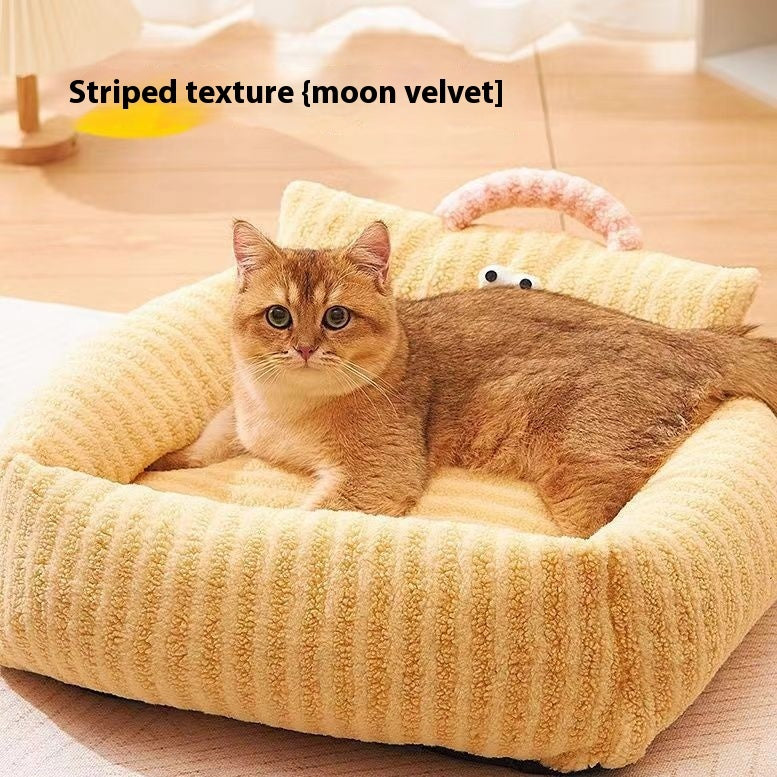 KTX-668947 Striped Pet Sofa Nest for Small Dogs - Available in Blue, Warm Yellow, Pink, and Grass Green