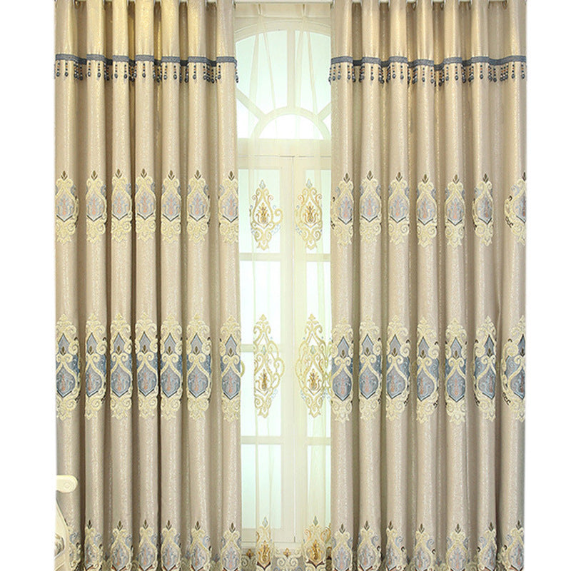 KTX-669523 Beige and Gray High Sunshade Cotton Mesh Curtains for Living Room and Bedroom