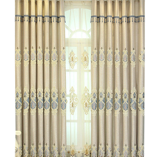 KTX-669523 Beige and Gray High Sunshade Cotton Mesh Curtains for Living Room and Bedroom