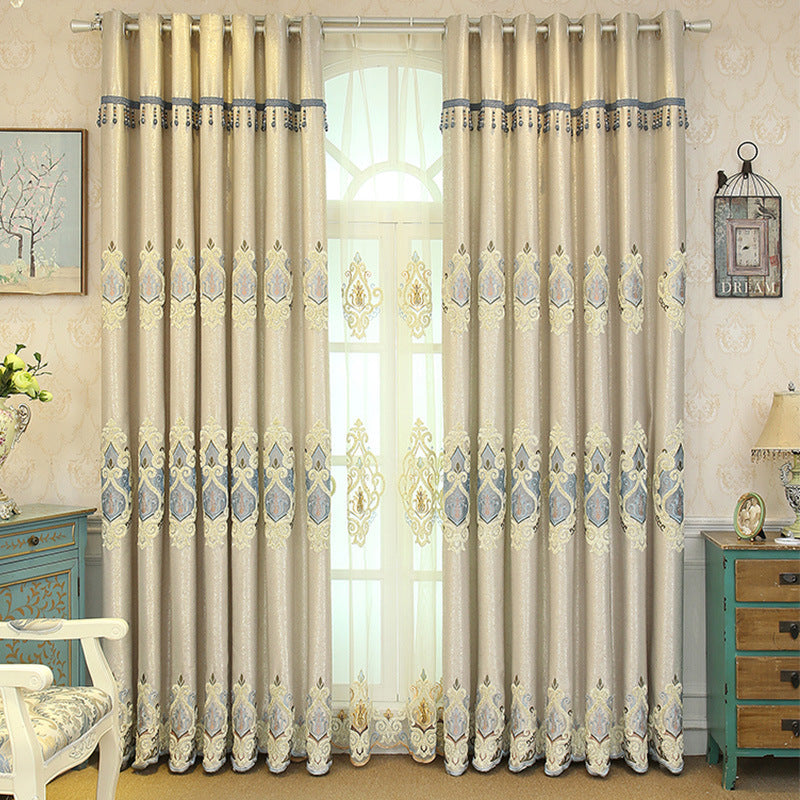 KTX-669523 Beige and Gray High Sunshade Cotton Mesh Curtains for Living Room and Bedroom