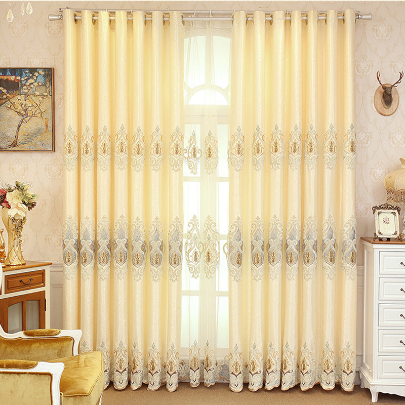 KTX-669523 Beige and Gray High Sunshade Cotton Mesh Curtains for Living Room and Bedroom
