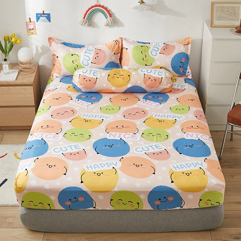 KTX-669651 Aloe Vera Cotton Cartoon Pattern Single Fitted Dust Cover with Pillowcases, Various Sizes Available