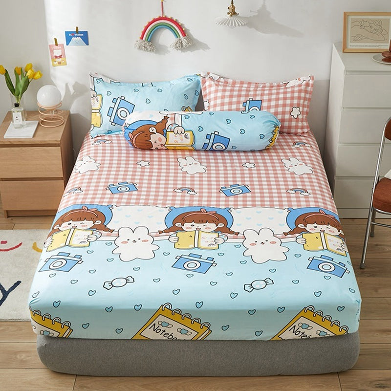 KTX-669651 Aloe Vera Cotton Cartoon Pattern Single Fitted Dust Cover with Pillowcases, Various Sizes Available