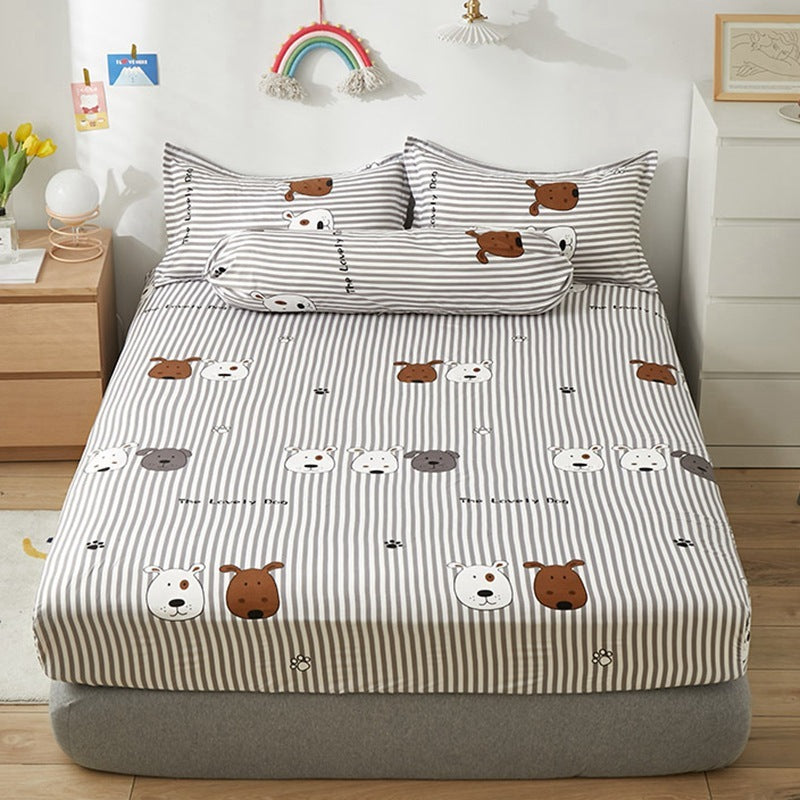 KTX-669651 Aloe Vera Cotton Cartoon Pattern Single Fitted Dust Cover with Pillowcases, Various Sizes Available