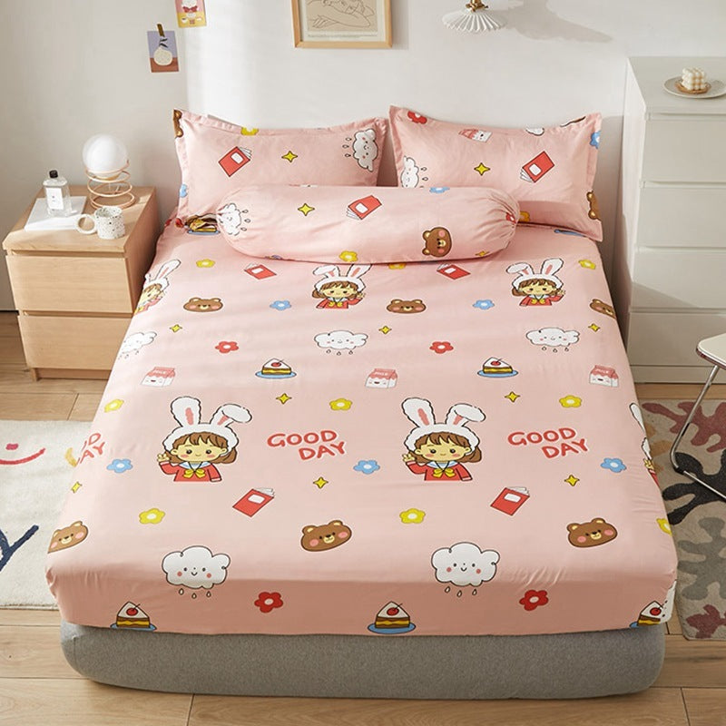 KTX-669651 Aloe Vera Cotton Cartoon Pattern Single Fitted Dust Cover with Pillowcases, Various Sizes Available