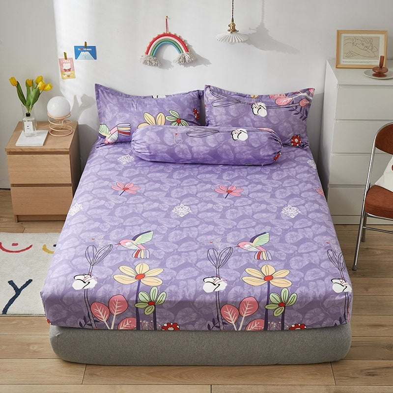 KTX-669651 Aloe Vera Cotton Cartoon Pattern Single Fitted Dust Cover with Pillowcases, Various Sizes Available