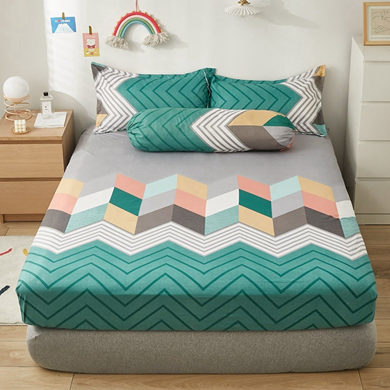 KTX-669651 Aloe Vera Cotton Cartoon Pattern Single Fitted Dust Cover with Pillowcases, Various Sizes Available