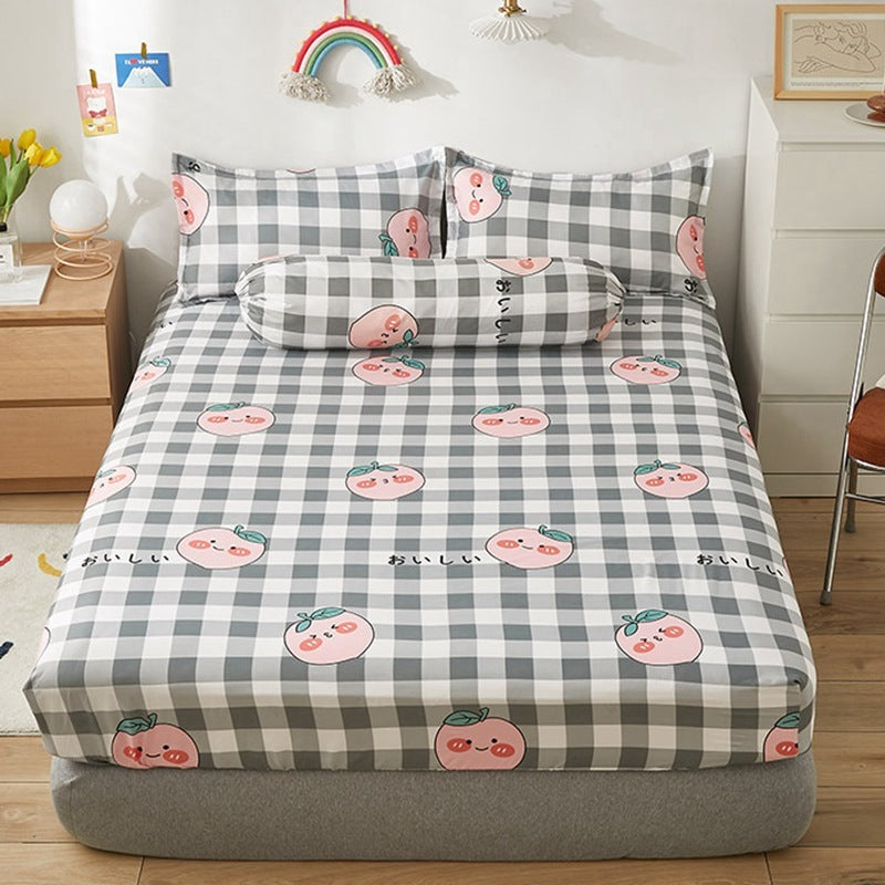 KTX-669651 Aloe Vera Cotton Cartoon Pattern Single Fitted Dust Cover with Pillowcases, Various Sizes Available