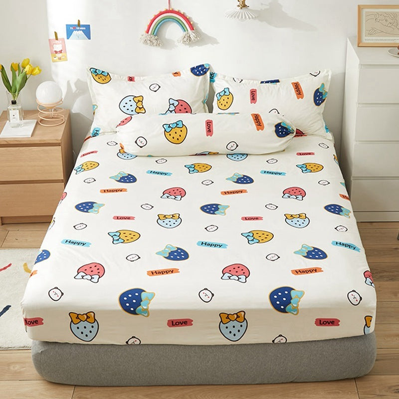 KTX-669651 Aloe Vera Cotton Cartoon Pattern Single Fitted Dust Cover with Pillowcases, Various Sizes Available