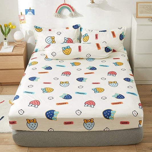 KTX-669651 Aloe Vera Cotton Cartoon Pattern Single Fitted Dust Cover with Pillowcases, Various Sizes Available