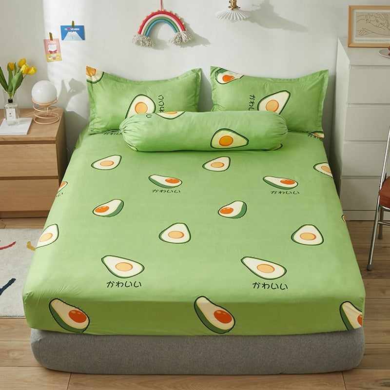 KTX-669651 Aloe Vera Cotton Cartoon Pattern Single Fitted Dust Cover with Pillowcases, Various Sizes Available
