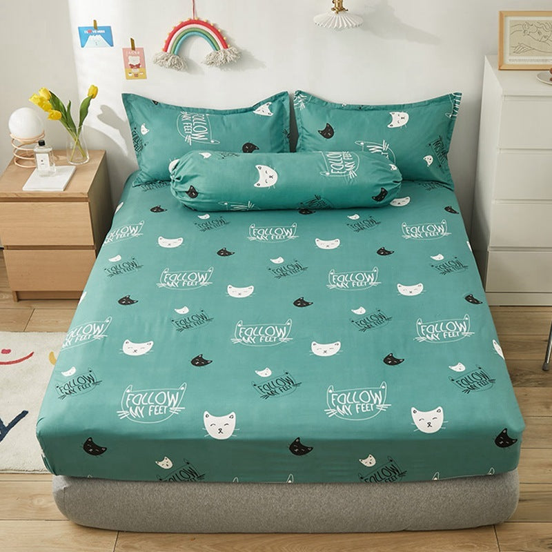 KTX-669651 Aloe Vera Cotton Cartoon Pattern Single Fitted Dust Cover with Pillowcases, Various Sizes Available