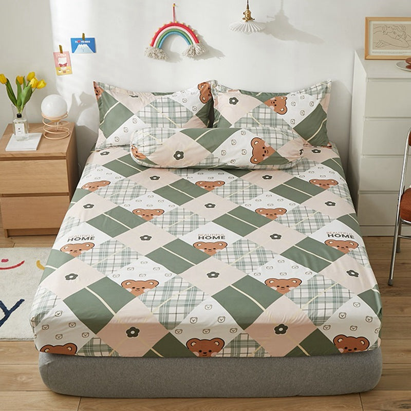 KTX-669651 Aloe Vera Cotton Cartoon Pattern Single Fitted Dust Cover with Pillowcases, Various Sizes Available