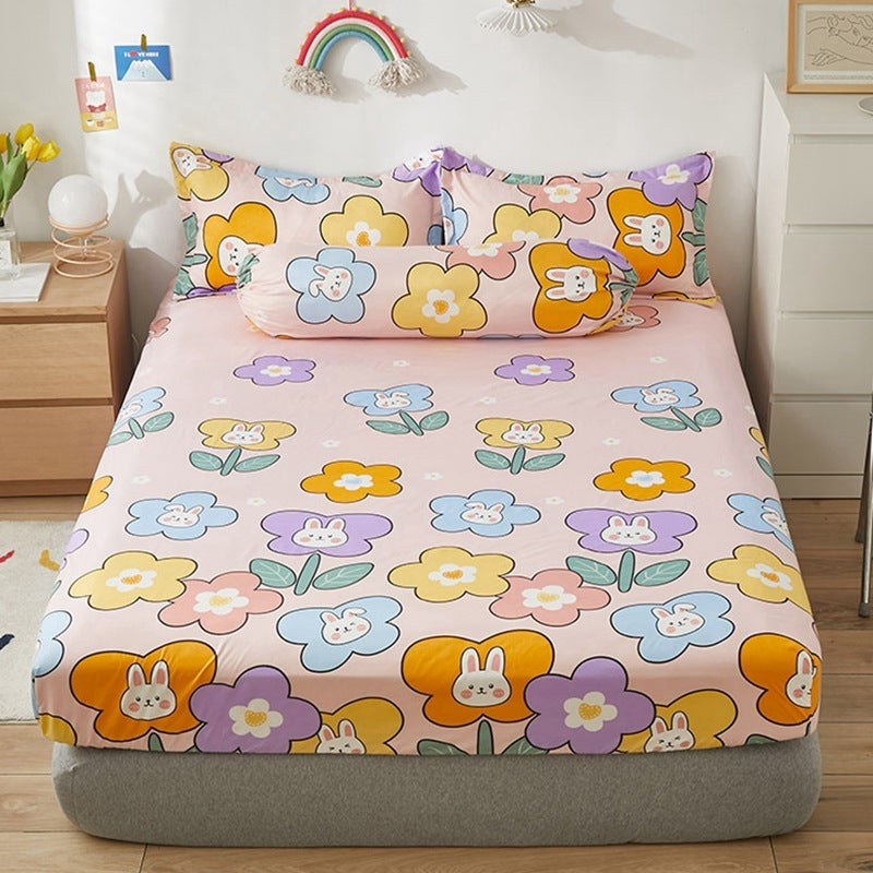KTX-669651 Aloe Vera Cotton Cartoon Pattern Single Fitted Dust Cover with Pillowcases, Various Sizes Available