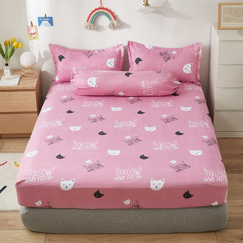 KTX-669651 Aloe Vera Cotton Cartoon Pattern Single Fitted Dust Cover with Pillowcases, Various Sizes Available