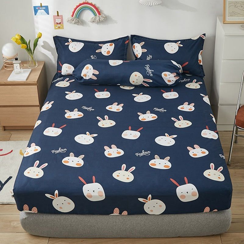 KTX-669651 Aloe Vera Cotton Cartoon Pattern Single Fitted Dust Cover with Pillowcases, Various Sizes Available