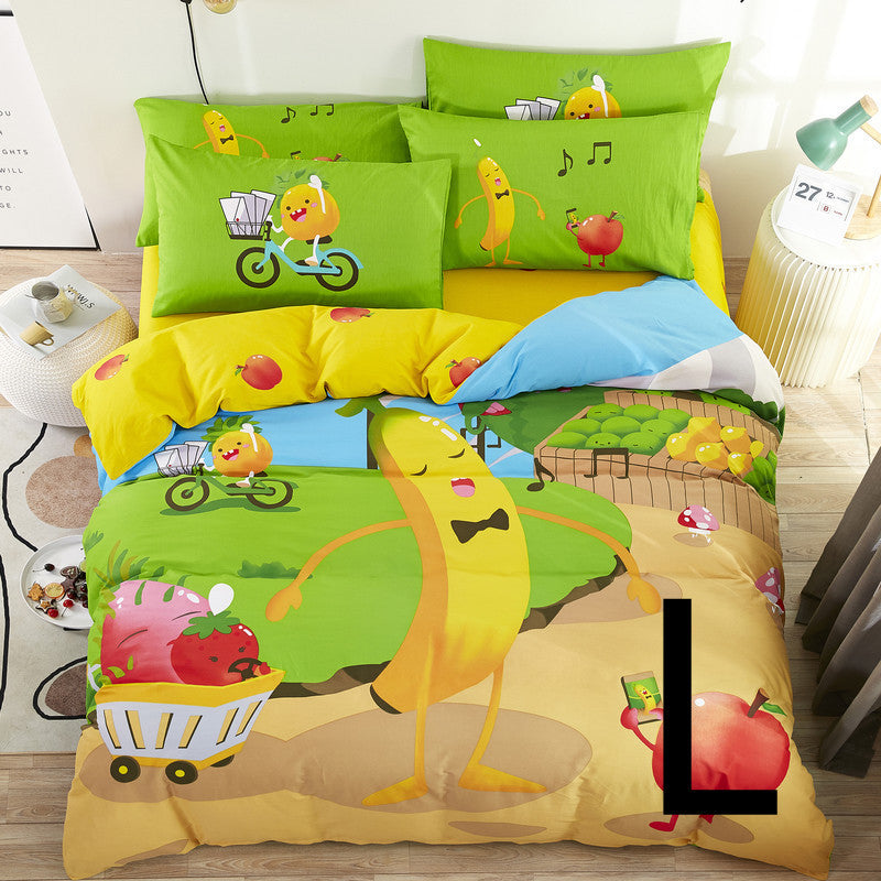 KTX-669651 Cute Cartoon Children’s Bedding Set - Cotton Quilt Cover, Bed Sheet & Pillowcases in Multiple Sizes