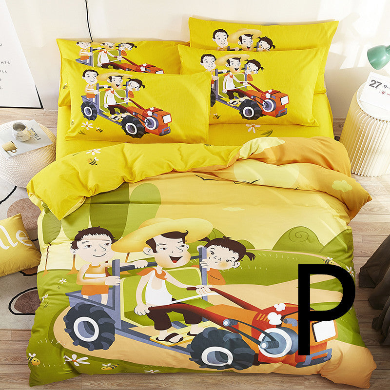 KTX-669651 Cute Cartoon Children’s Bedding Set - Cotton Quilt Cover, Bed Sheet & Pillowcases in Multiple Sizes