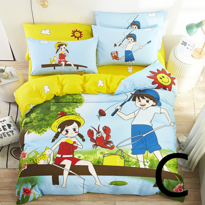 KTX-669651 Cute Cartoon Children’s Bedding Set - Cotton Quilt Cover, Bed Sheet & Pillowcases in Multiple Sizes