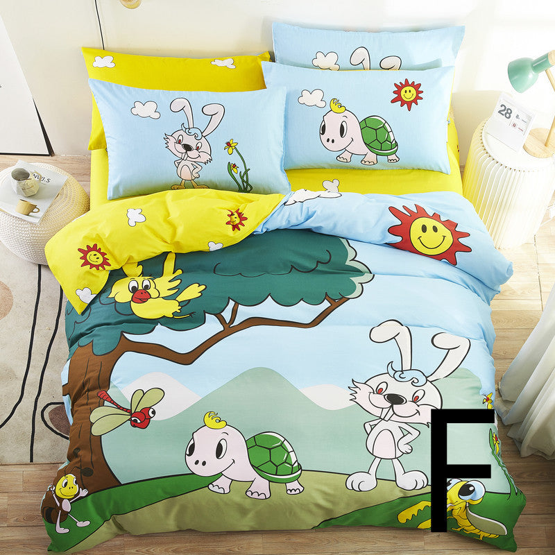 KTX-669651 Cute Cartoon Children’s Bedding Set - Cotton Quilt Cover, Bed Sheet & Pillowcases in Multiple Sizes