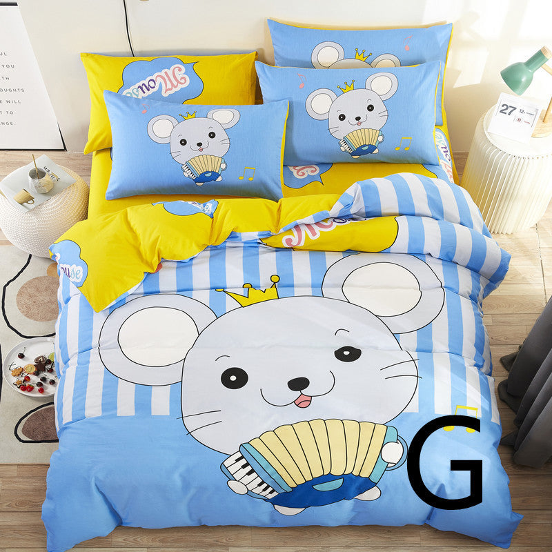 KTX-669651 Cute Cartoon Children’s Bedding Set - Cotton Quilt Cover, Bed Sheet & Pillowcases in Multiple Sizes