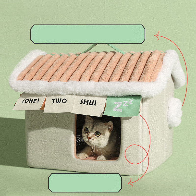 KTX-670099 Cozy Winter Cat House Made of Soft Cloth, 46x43x40cm, Perfect for Pets Up to 20kg
