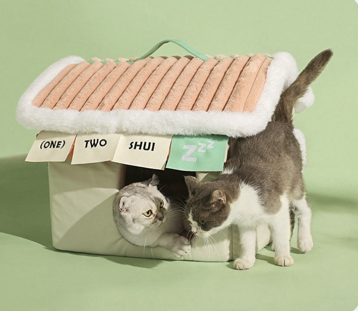 KTX-670099 Cozy Winter Cat House Made of Soft Cloth, 46x43x40cm, Perfect for Pets Up to 20kg